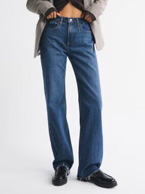 Abercrombie High Rise 90s Relaxed Raw Hem Jean Dark Wash Size 6 / 28